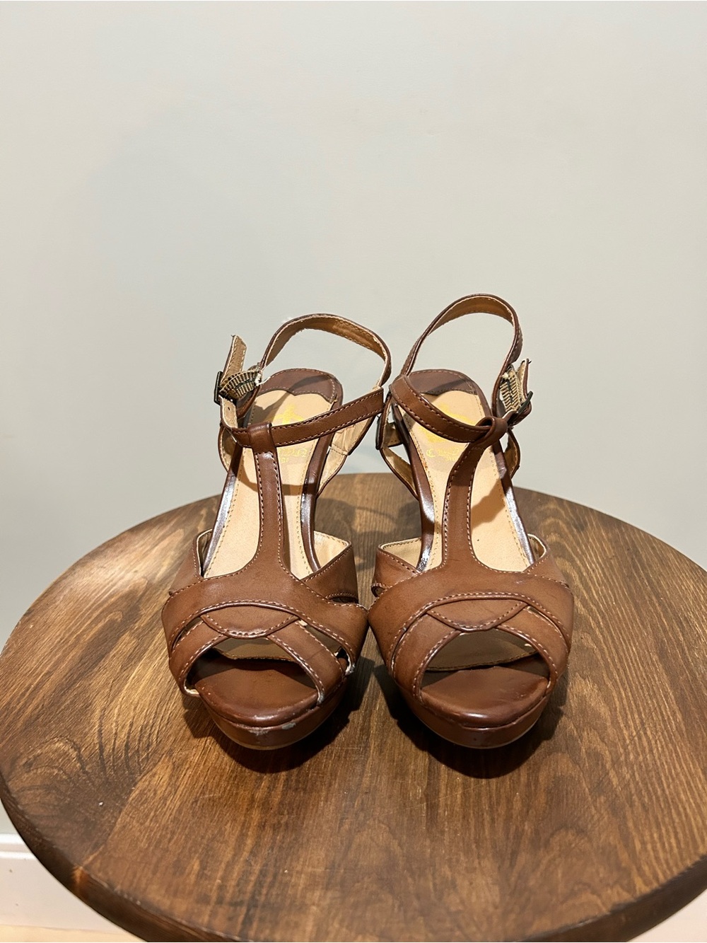 Crown Vintage Brown T-Strap Platform Heels